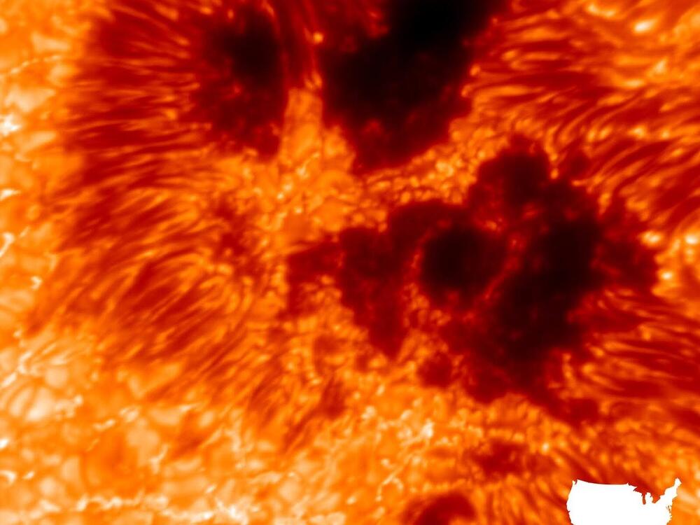 An image captured by the Daniel K. Inouye Solar Telescope in Hawaii shows sunspots on the star's surface.