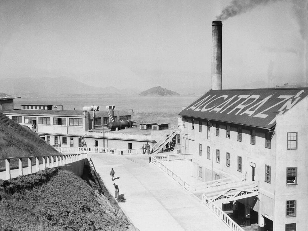 From left to right are the laundry room, power plant and quartermaster building on Alcatraz Island, in a photo taken on Oct. 20, 1933 in San Francisco.