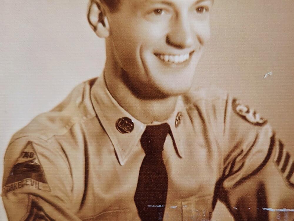 Harry Miller is seen in his service uniform. The Ohio native joined the Army at age 15 and fought in World War II.
