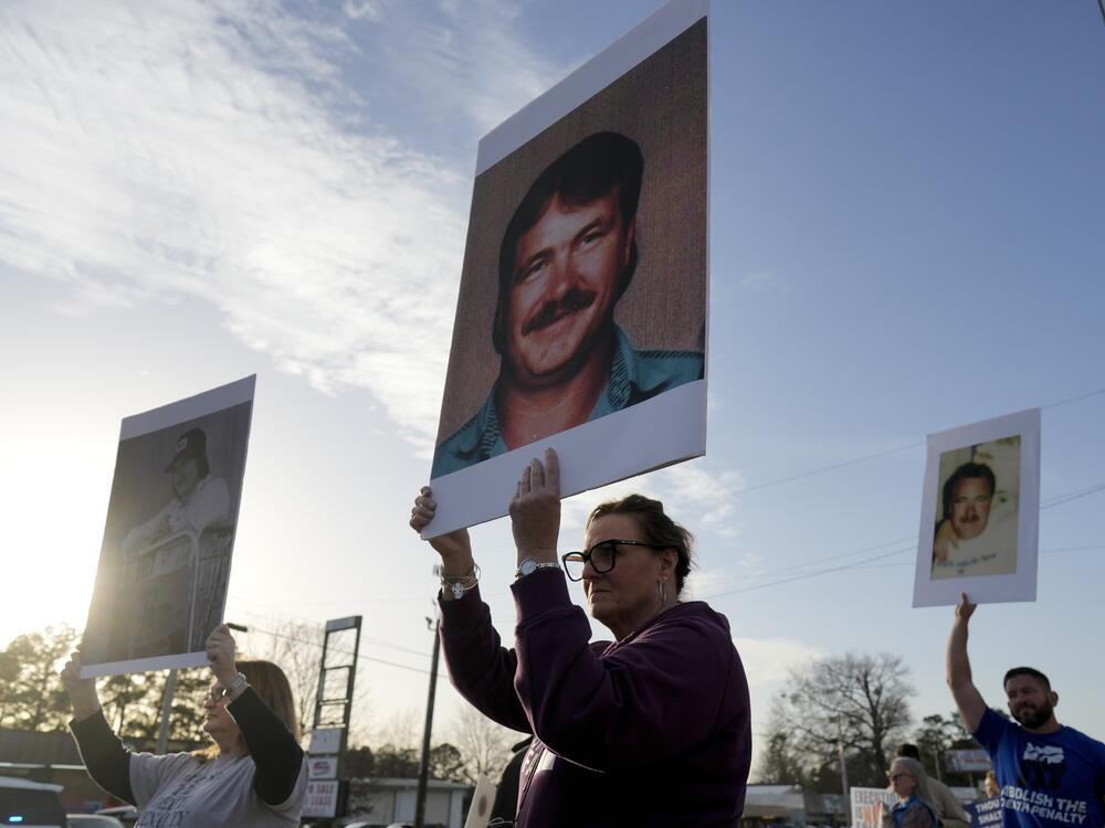 Protestors demonstrate outside the scheduled execution of inmate Brad Sigmon in Columbia, S.C., on March 7.