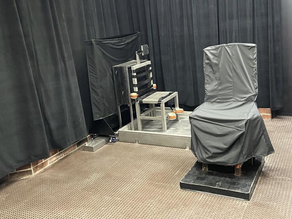 This photo provided by the South Carolina Department of Corrections shows the state's death chamber in Columbia, S.C., including a firing squad chair to the left of the electric chair.