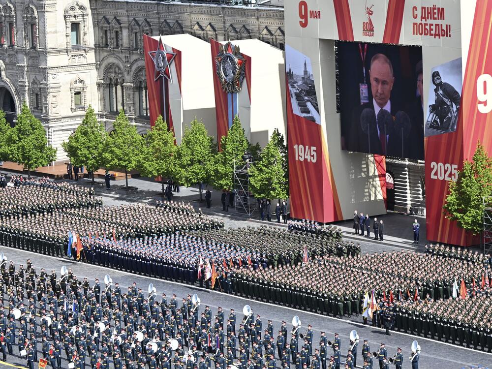 Russian servicemen take part in the Victory Day military parade in Moscow, Russia, Friday, May 9, 2025, marking the 80th anniversary of the Soviet Union's victory over Nazi Germany during the World War II.