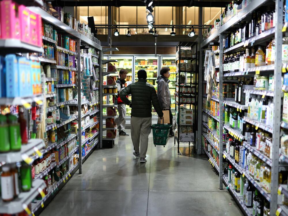 People shop in a supermarket in New York City on Feb. 20, 2025.