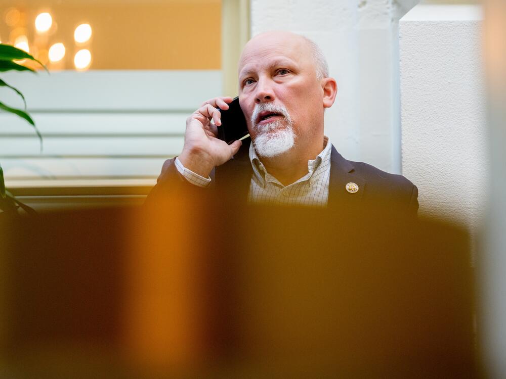 Rep. Chip Roy, R-Texas, speaks on the phone before a House Republican Caucus meeting at the U.S. Capitol on April 8. Roy is among a group of fiscal conservatives pushing for changes to Medicaid to bring down federal spending.