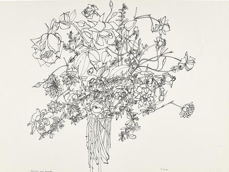 Ruth Asawa, <em>Albert's Rose Bouquet </em>(PF.564), 1990; private collection. This bouquet, given to the artist around Mother's Day in May 1990 by her husband, Albert Lanier, was among the many Asawa sketched over the years.
