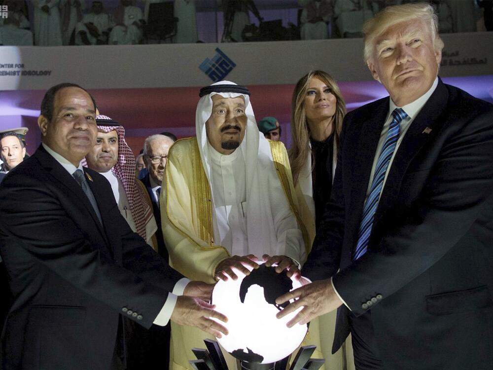 In 2017, Egyptian President Abdel Fattah el-Sisi (from left), Saudi King Salman and President Trump attend a ceremonial launch of the Global Center for Combating Extremist Ideology.