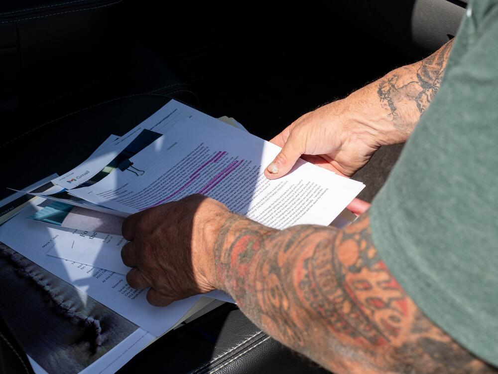 William Rogers carries evidence with him of alleged mismanagement and dangerous conditions at the Leavenworth Detention Center owned by CoreCivic.
