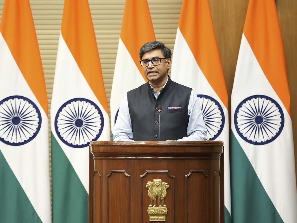 India's Foreign Secretary Vikram Misri addresses a press briefing in New Delhi on Saturday.
