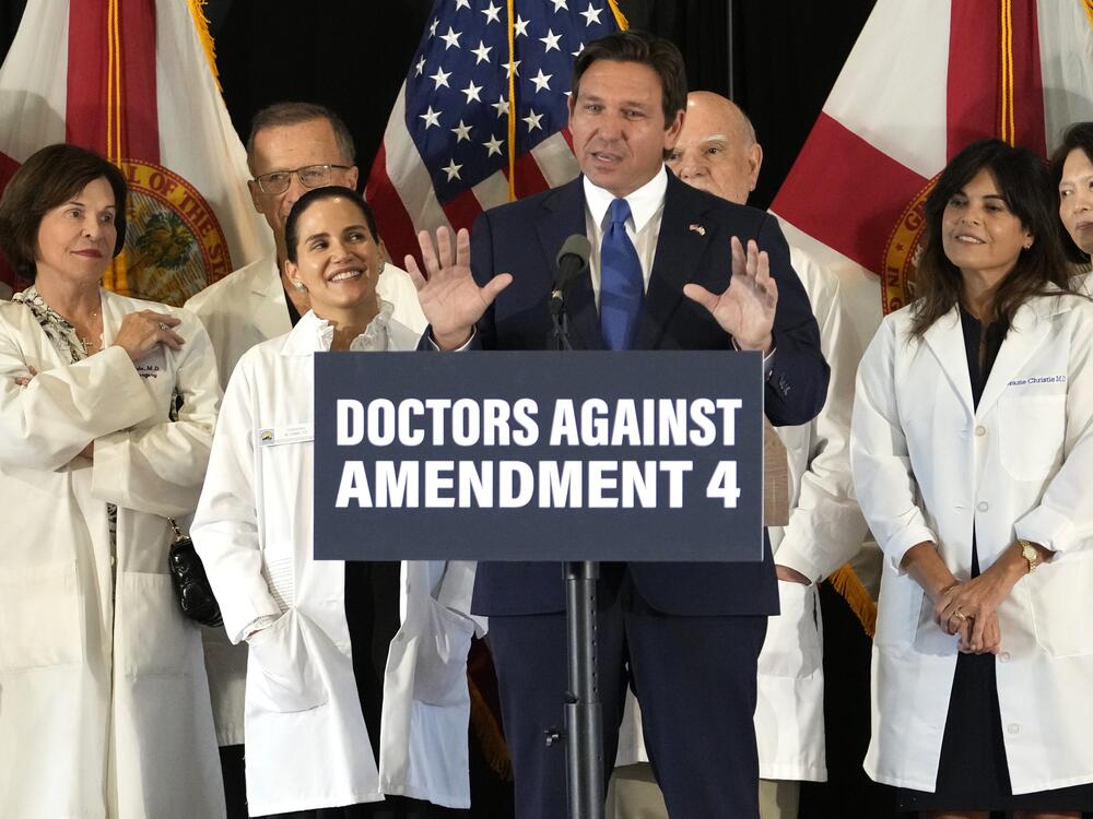 Florida Gov. Ron DeSantis speaks out against a proposed amendment to protect access to abortion during a news conference on Oct. 21, 2024, in Coral Gables, Fla. DeSantis has signed new restrictions on the ballot measure process.