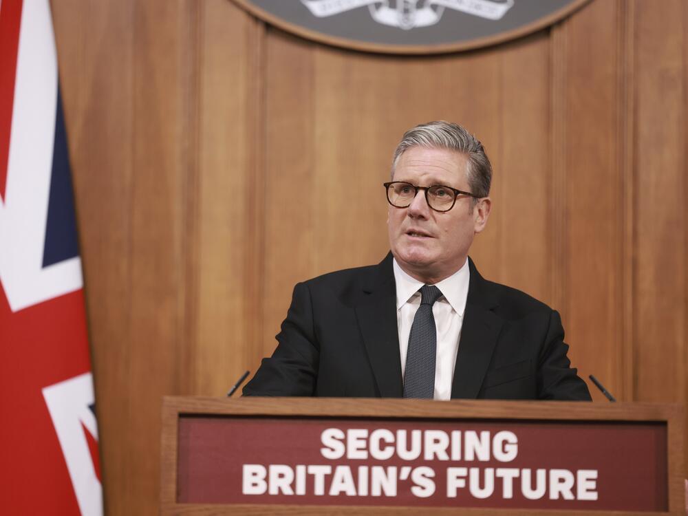 British Prime Minister Keir Starmer speaks during a news conference, ahead of the publication of the government's immigration policy paper, in London, Monday.