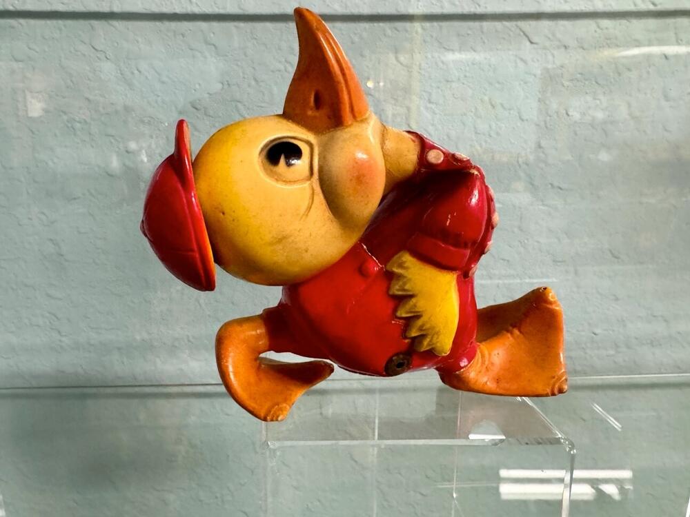 Mr. Squawker, a rubber toy duck from the 1950s, is part of the collection on display at The Rubber Duck Museum in Washington state. It was designed for the Ohio-based Rempel Manufacturing 