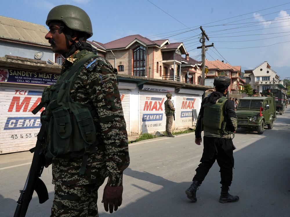 Indian army personnel patrol the streets in Wuyan, in Indian-administered Kashmir, May 7.