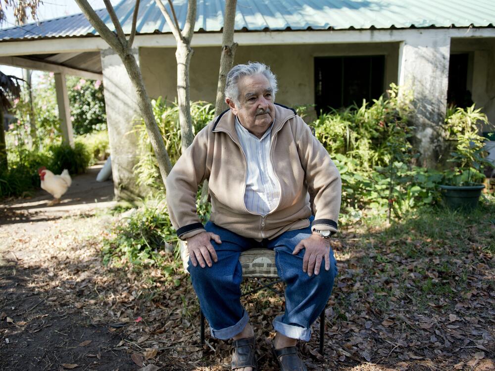 Uruguayan President José Mujica sits outside his home during an interview on the outskirts of Montevideo, Uruguay, on May 2, 2014.