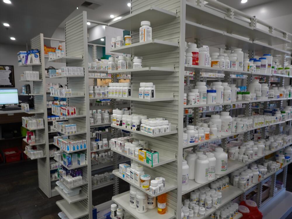 Prescription drugs sit ready to be distributed to patients at 986 Pharmacy, an independent pharmacy in Alhambra, Calif.