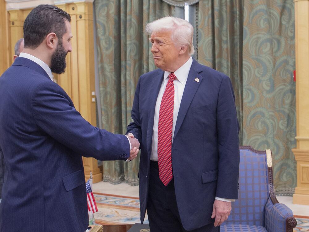 President Trump meets with Syria's interim President Ahmed al-Sharaa on March 14, 2025 in Riyadh, Saudi Arabia.
