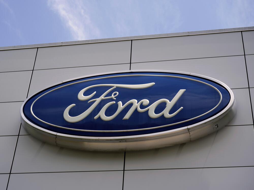 The Ford logo is seen above the entrance to the Ford Motor Company Kentucky Truck Plant in Louisville, Ky.