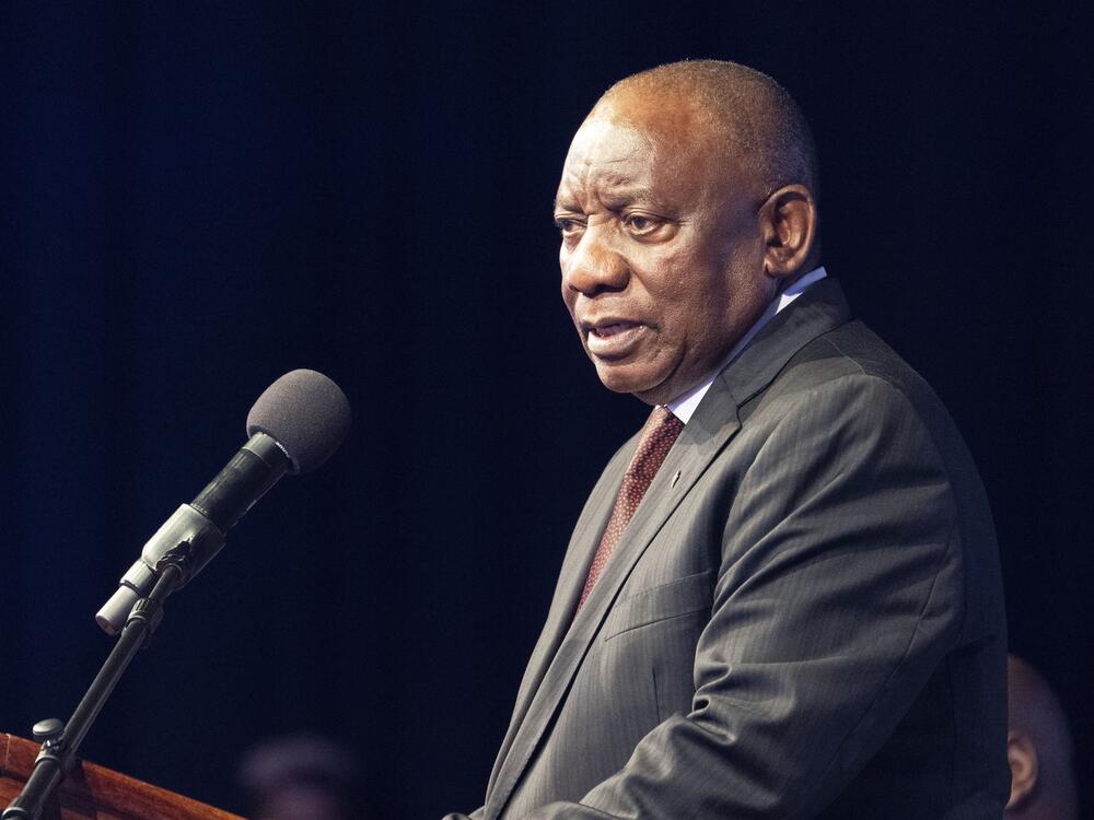 South African President Cyril Ramaphosa addresses the opening session of the G20 foreign ministers meeting in Johannesburg in February.
