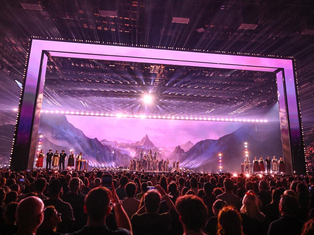 Dancers perform at the start of a dress rehearsal at the Eurovision Song Contest.