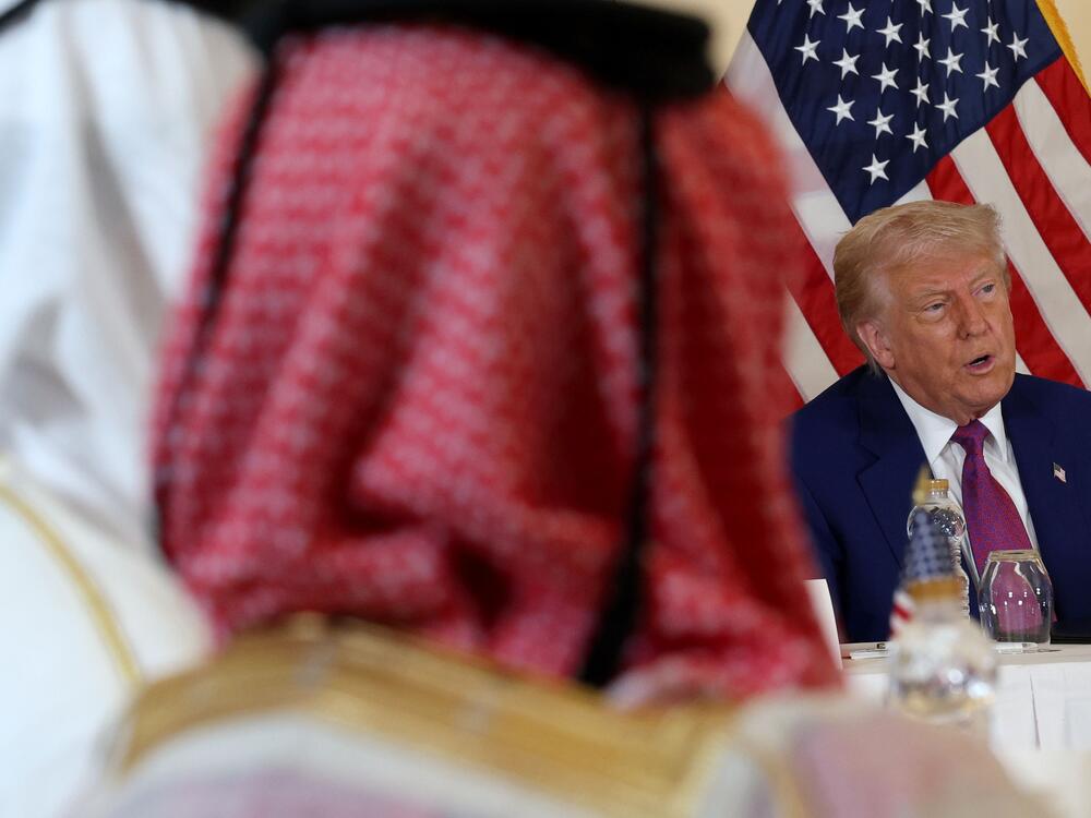 President Trump meets with business leaders at the Ritz Carlton Hotel on May 15 in Doha, Qatar on the third day of his visit to the Gulf to underscore the strategic partnership between the United States and Qatar, focusing on regional security and economic collaboration.