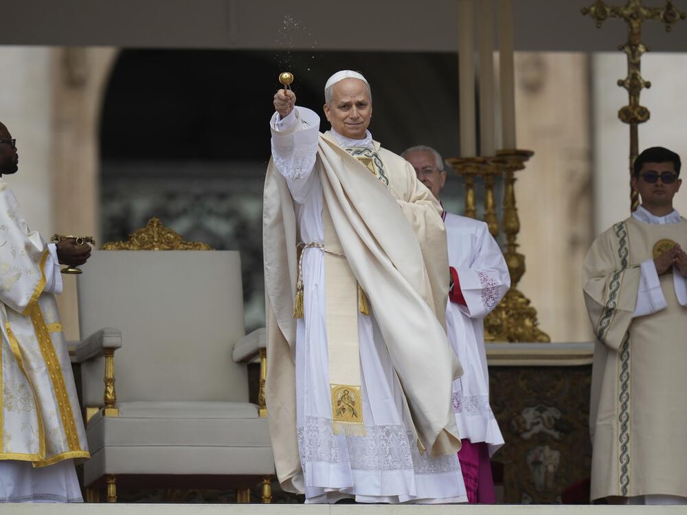 Pope Leo XIV holds Mass during the formal inauguration of his pontificate in St. Peter's Square attended by heads of state, royalty and ordinary faithful, Sunday, May 18, 2025.