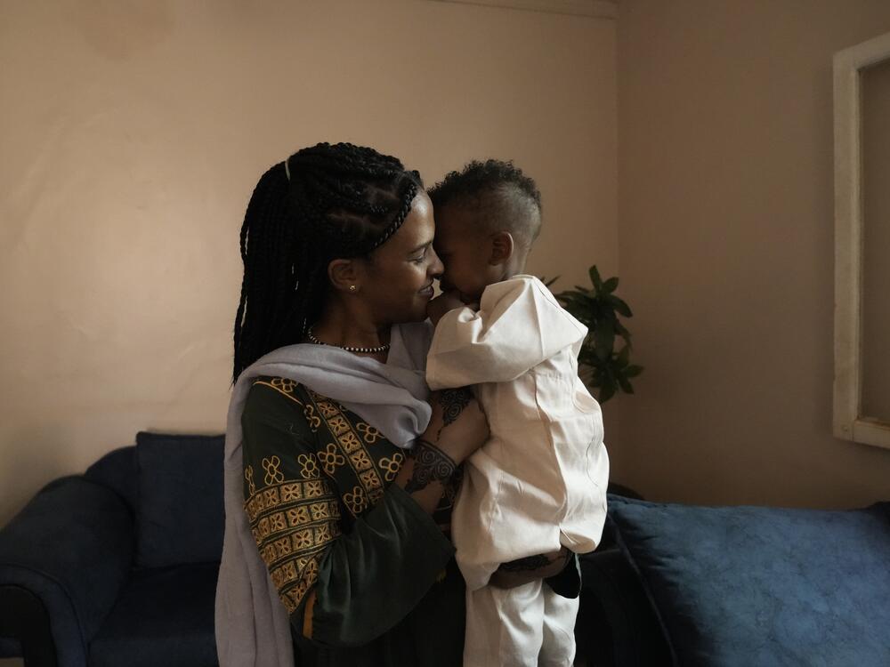 Duaa Tariq, photographed with her 1-year-old son, stayed in Khartoum during the war. She's an activist with Emergency Response Room, a grassroots network of activists and volunteers providing support to local communities.