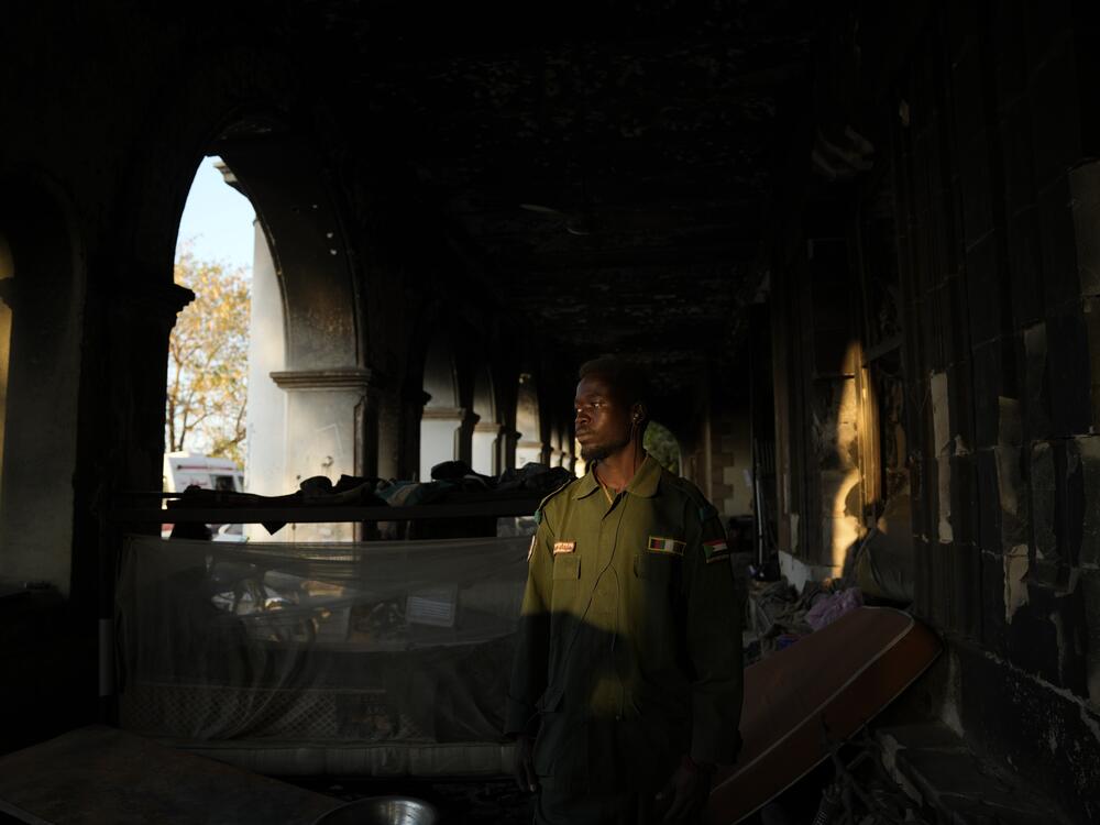 A soldier keeps watch at the Republican Palace.