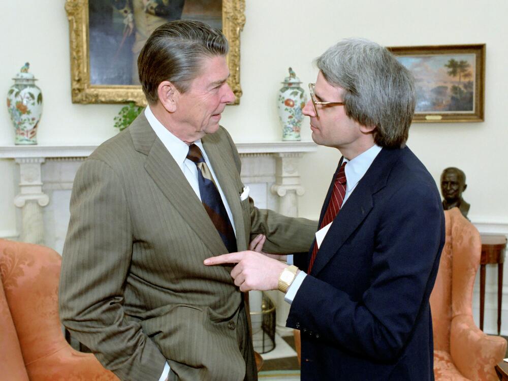 President Reagan and his director of the Office of Management and Budget, David Stockman.