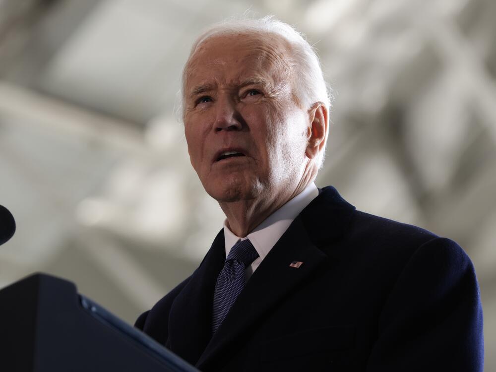Former President Joe Biden speaks at Joint Base Andrews.