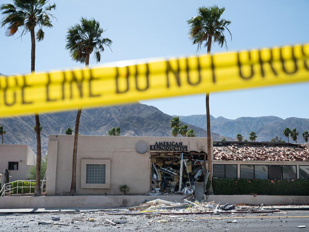 Police tape is seen outside the American Reproductive Centers fertility clinic in Palm Springs, which was damaged in a bombing on Saturday.