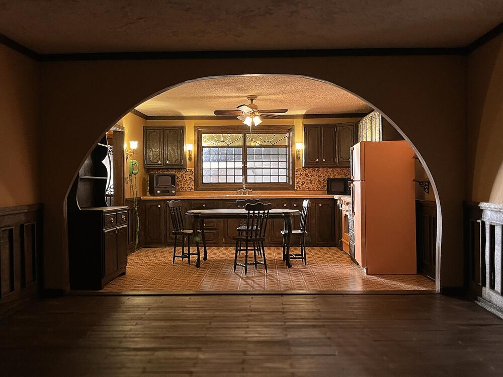 A miniature vintage kitchen created by artist Marina Totino.
