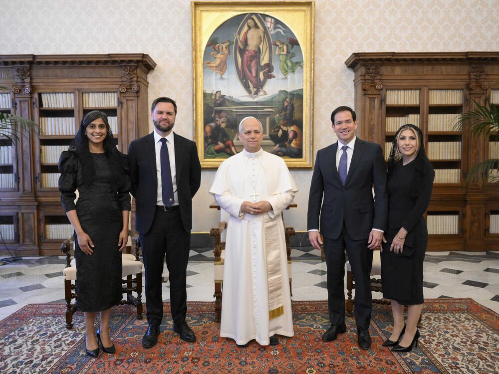 Pope Leo XIV with Vice President JD Vance, his wife Usha Vance, Secretary of State Marco Rubio and his wife Jeanette Dousdebes Rubio, on the occasion of their meeting at the Vatican, Monday.