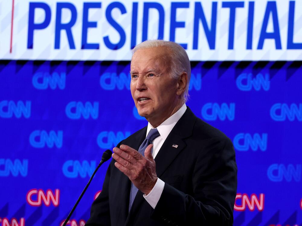 President Biden delivers remarks during the CNN Presidential Debate in June 2024 in Atlanta.