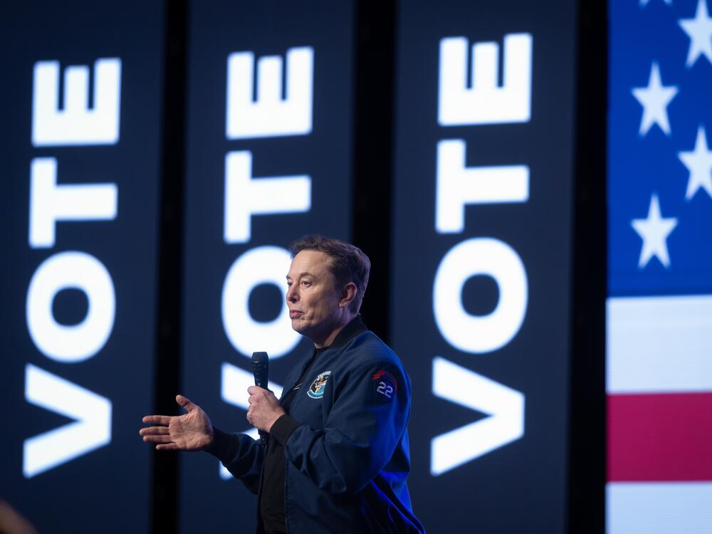 Elon Musk speaking during a town hall meeting on March 30, 2025 in Green Bay, Wisc. ahead of a state Supreme Court election where he invested millions of dollars, only to see his preferred candidate lose. The billionaire announced on Tuesday that he planned to spend less on politics going forward.