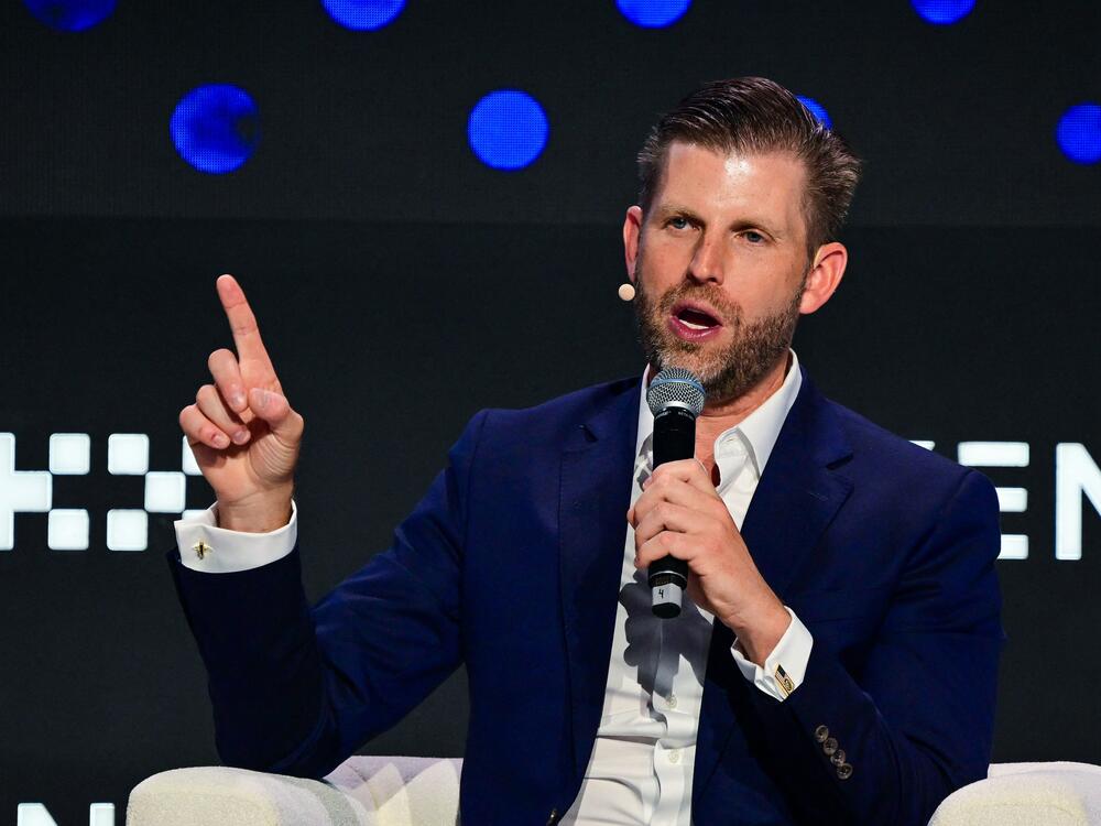 President Trump's son, Eric Trump, who's an executive at the Trump Organization, participates in the Token 2049 crypto conference in Dubai on May 1.