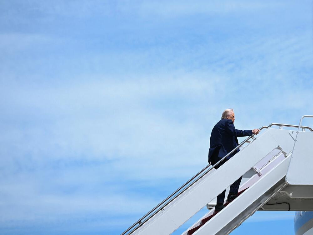 President Trump boards Air Force One at Joint Base Andrews in Maryland on May 12, 2025.