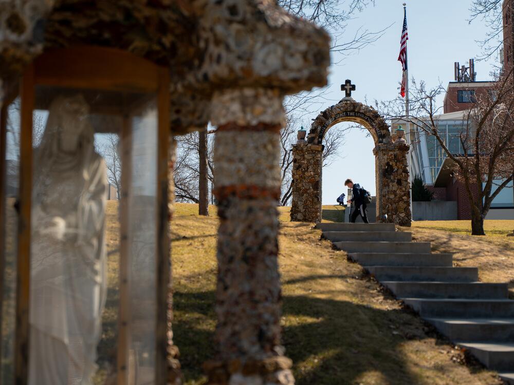Our Mother of Sorrows Grotto on the campus of Mount Mercy University. The university is combining with St. Ambrose University, another Catholic institution, as small, rural and religiously affiliated colleges face enrollment declines.