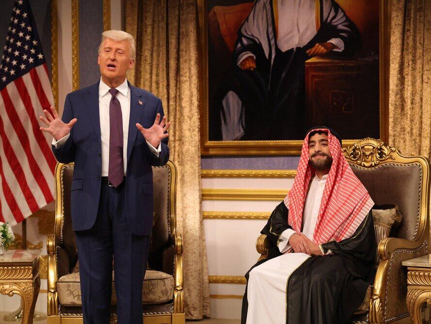 On Saturday Night Live's cold open, James Austin Johnson played President Donald Trump and Emil Wakim played Saudi Crown Prince Mohammed bin Salman in a sketch about Trump's Middle East trip.