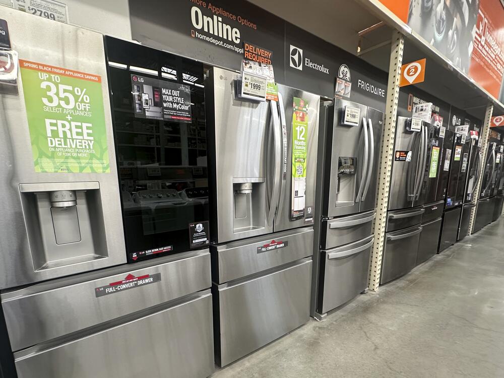 Refrigerators are on display at a Home Depot store in Orlando, Fla.