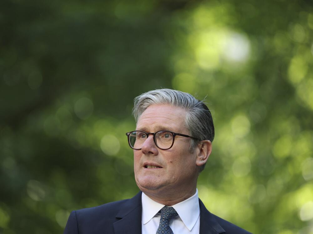 Britain's Prime Minister Keir Starmer speaks during a reception following the UK-EU summit, in London on Monday.