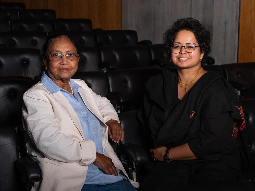 Author Banu Mushtaq (left) and translator Deepa Bhasthi won this year's International Booker Prize, for the book <em>Heart Lamp.</em><strong> </strong>