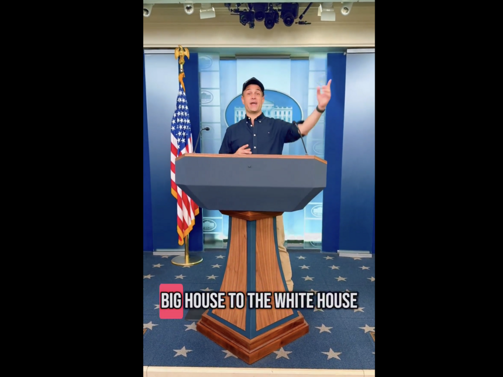 Dominic Box appeared exuberant as he recorded videos for social media in the White House press briefing room this month. Box was convicted of felony civil disorder and other nonviolent misdemeanors in connection with Jan. 6.  His case was dismissed by the Justice Department before he was sentenced.