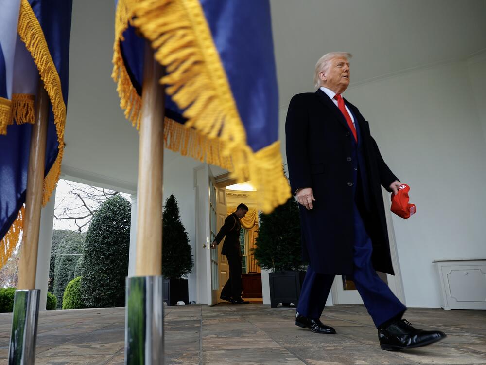 President Trump walks out of the Oval Office to announce tariffs on what he called 