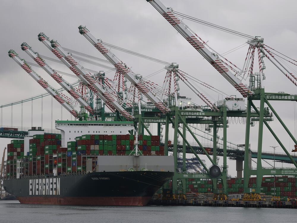 A container ship sits docked at the Port of Los Angeles on May 6, 2025. The port saw a significant drop in expected cargo ships after President Trump imposed steep tariffs on Chinese imports.