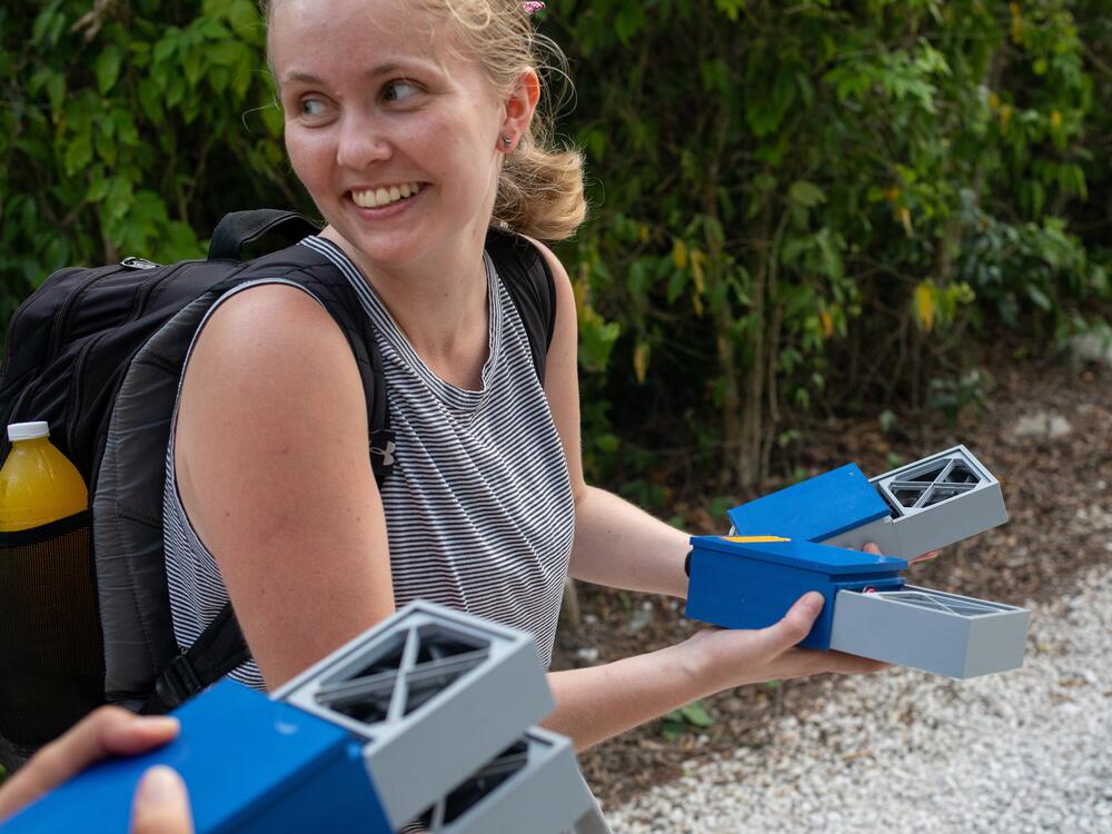 Nina Garrett, a biology PhD student at York University, sets up devices in northern Belize that collect DNA floating in the ambient air.<br><br><br><br>