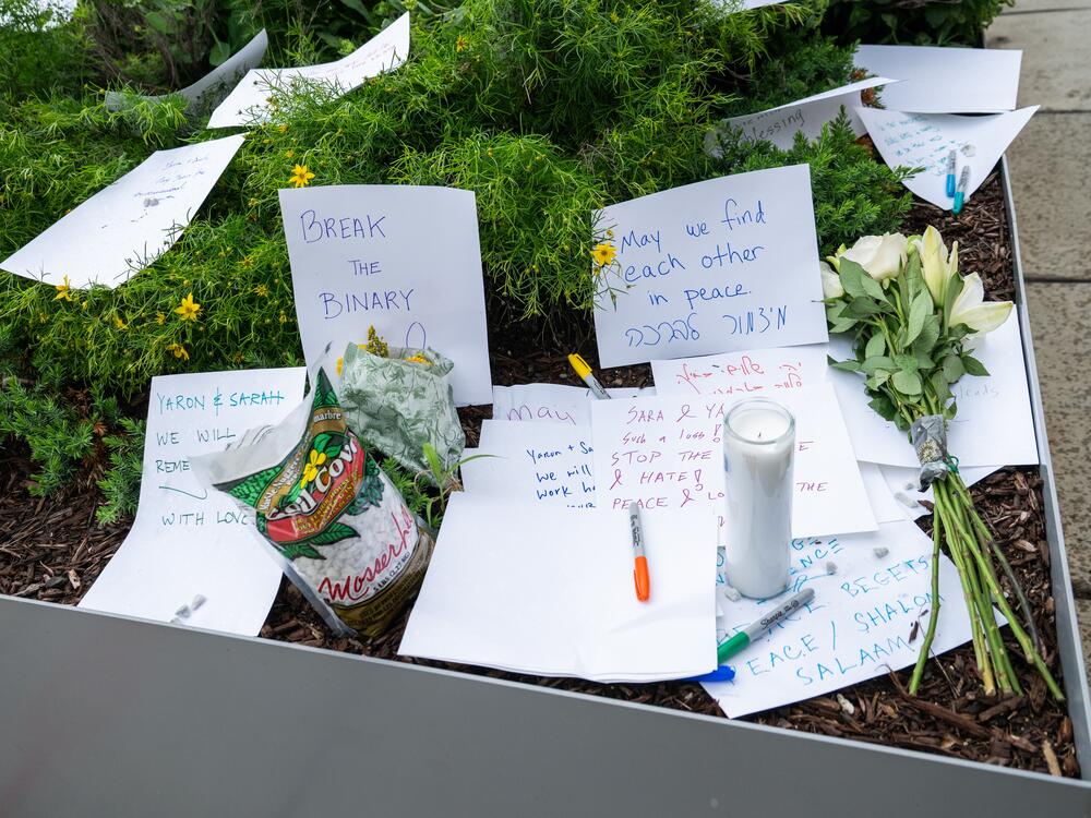 A temporary memorial outside the Capital Jewish Museum in Washington, D.C. on Thursday.