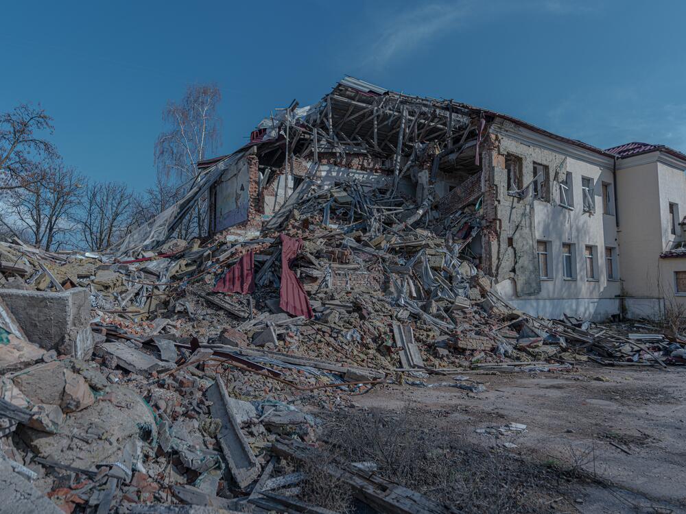 A destroyed kindergarten No. 20 in the city of Sloviansk, Donetsk region.
