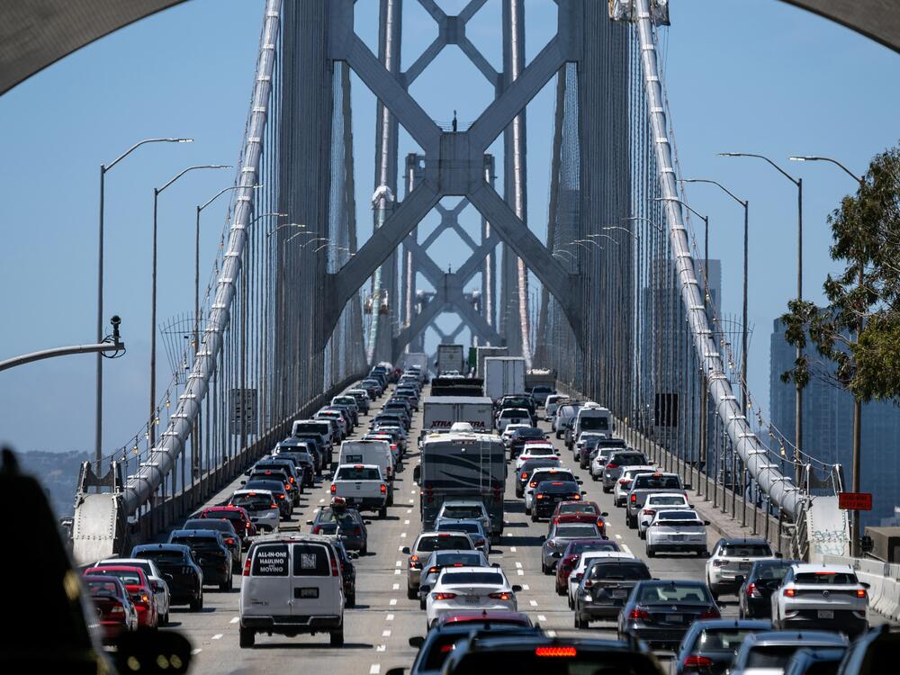 Traffic crosses the Oakland San Francisco Bay Bridge in California on Thursday, kicking off what's expected to be a congested Memorial Day Weekend.