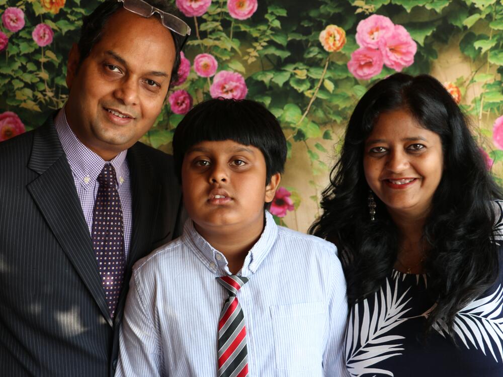 From left: Ravish Kumar, Vedant Prasad and Tulika Prasad in 2021.