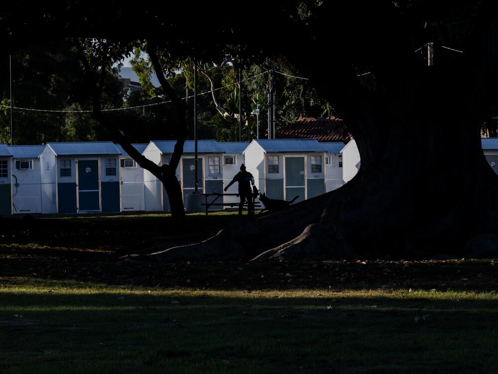 Tiny homes sit adjacent to what was previously Veterans Row on the campus of the West Los Angeles Veterans Affairs Medical Center in October 2023.