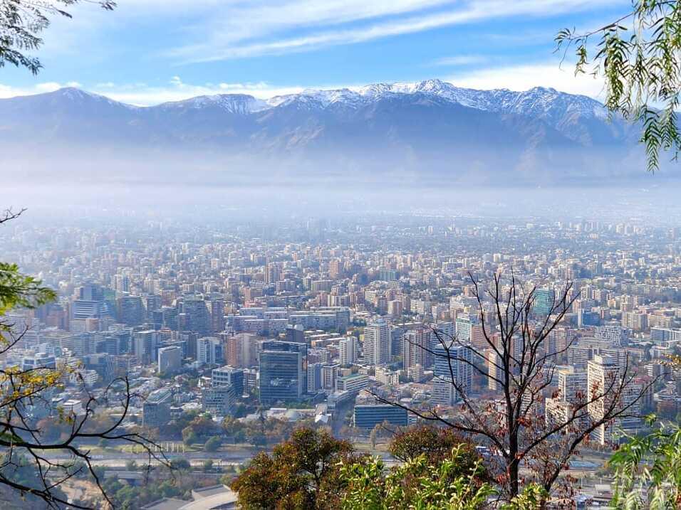 The view of the Andes from Cerro San Cristobal above Santiago, Chile.
